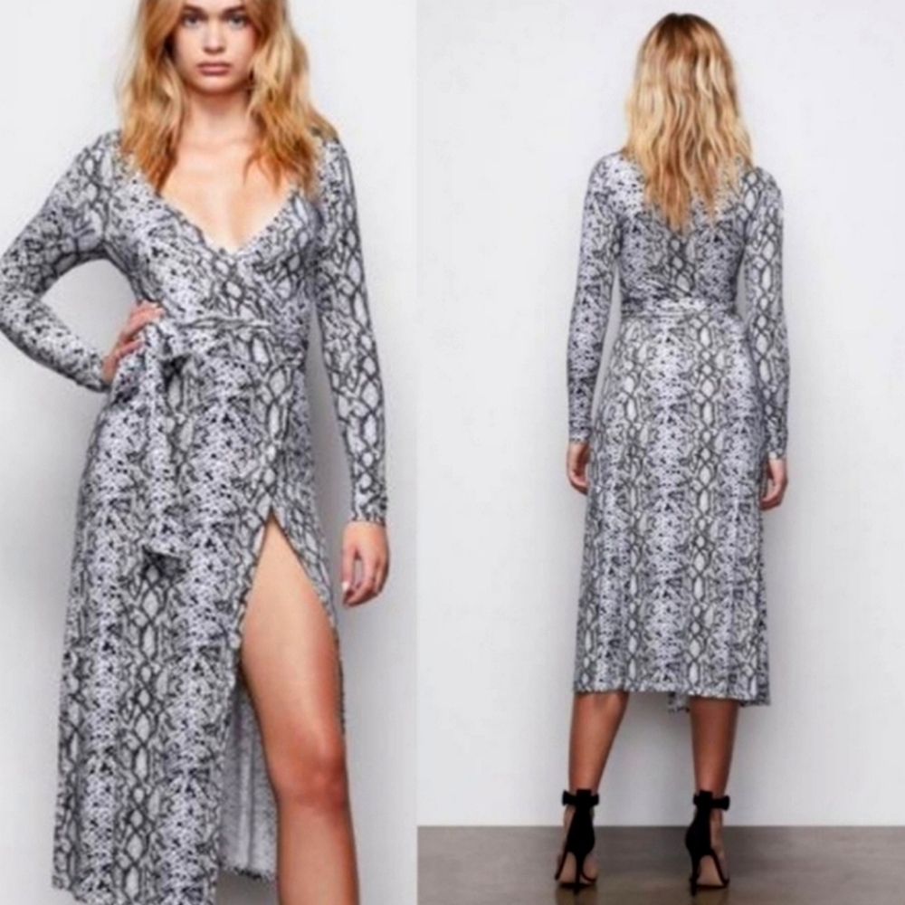 Good American Runaround Wrap Dress Black White Python Size 2 NWT